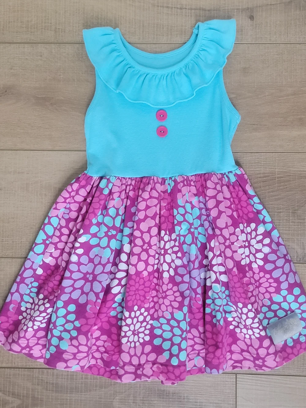 Eleanor Rose Girls Cotton Spandex Blue Purple Floral Ruffle Twirl Dress Size 4-5